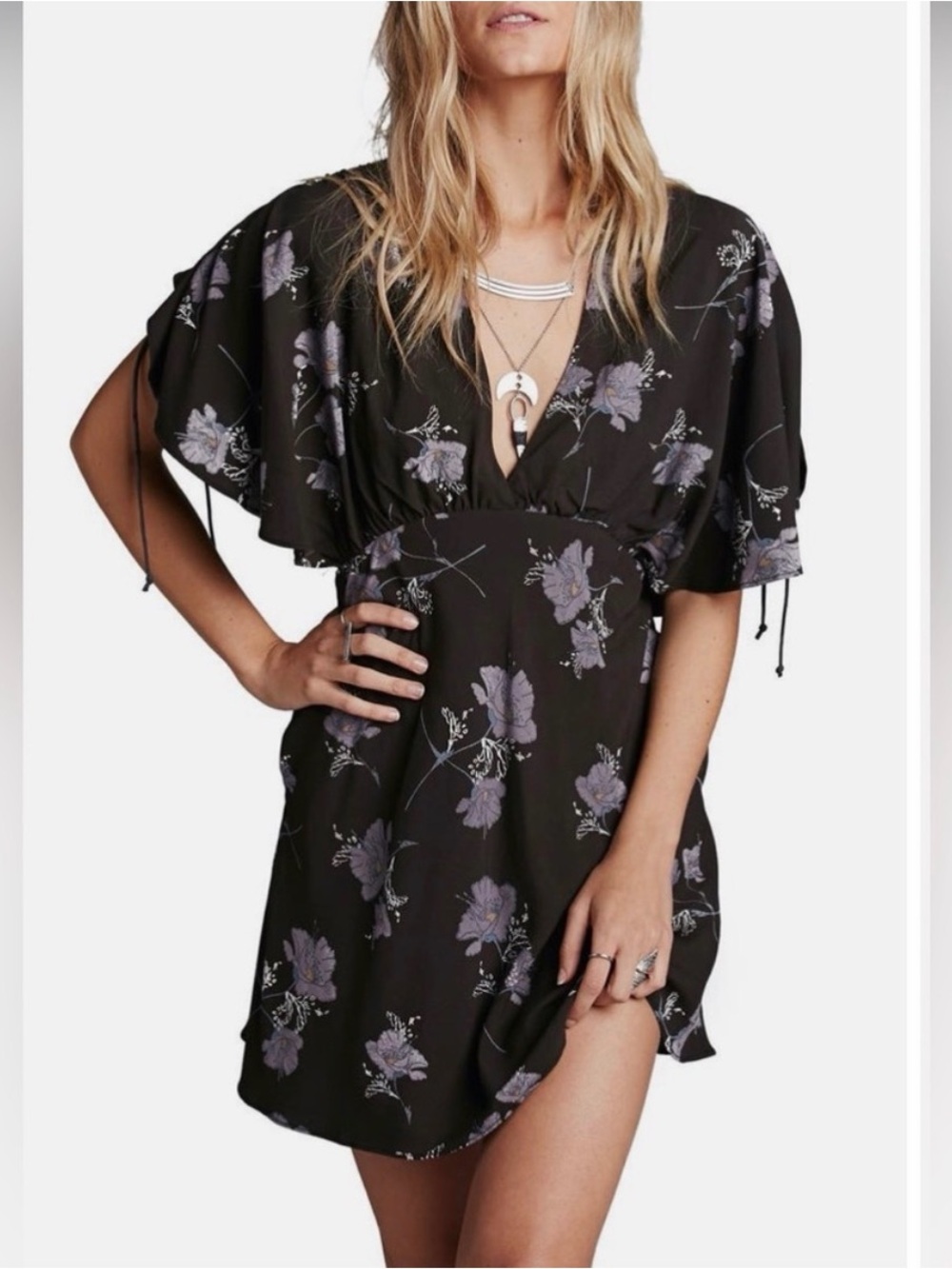 Free People Melanie Floral Mini Flare Dress with Flutter Sleeves | Women’s 4